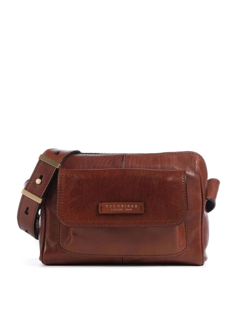 THE BRIDGE FLORA Leather shoulder bag with pocket BROWN - Women’s Bags