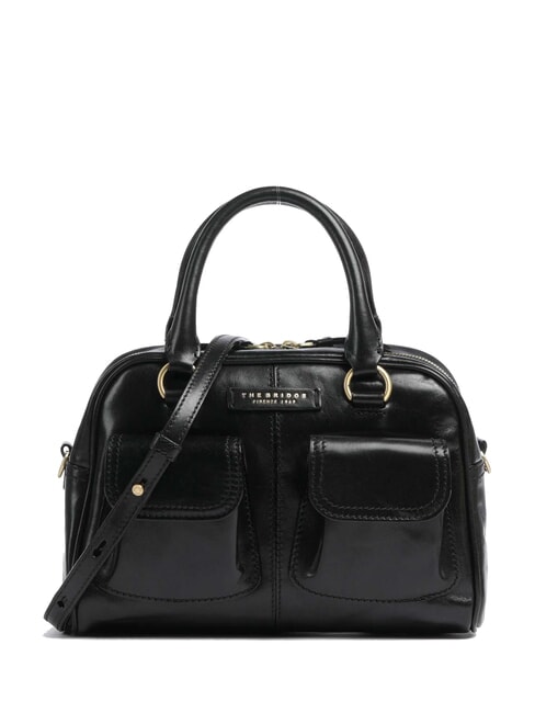 THE BRIDGE FLORA Leather satchel bag with pockets Black Gold - Women’s Bags