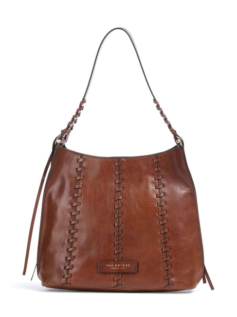 THE BRIDGE FEBE Leather shoulder bag with braiding BROWN - Women’s Bags