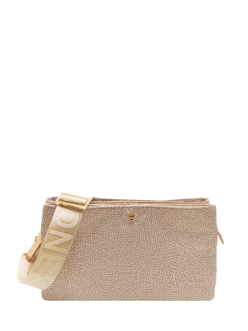 BORBONESE L'ECOLE NYLON Shoulder bag with three compartments sand - Women’s Bags