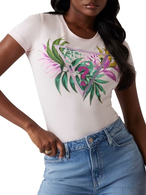 GUESS CN SS LEAF Short-sleeved T-shirt low key pink - T-shirt