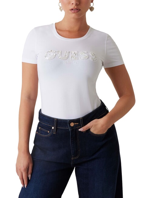 GUESS CN SS LOGO Short-sleeved T-shirt purwhite - T-shirt