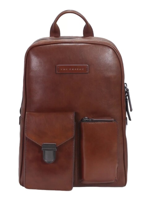 THE BRIDGE FILIPPO Leather backpack, 13" laptop holder Brown / Ruthenium - Laptop backpacks