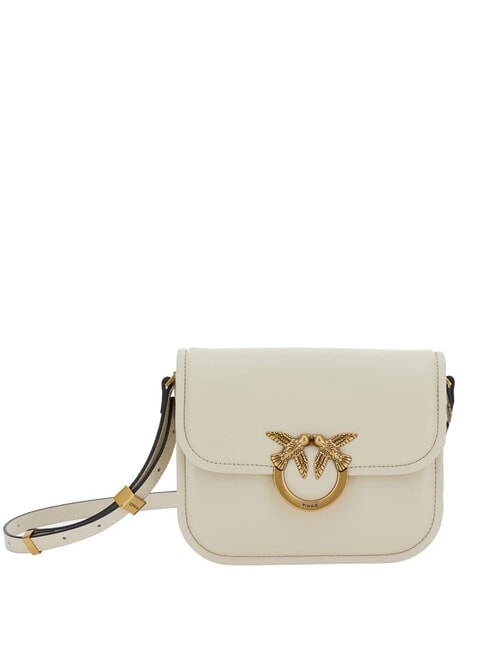 PINKO LOVE BOX Mini nappa bag with flap silk white-antique gold - Women’s Bags