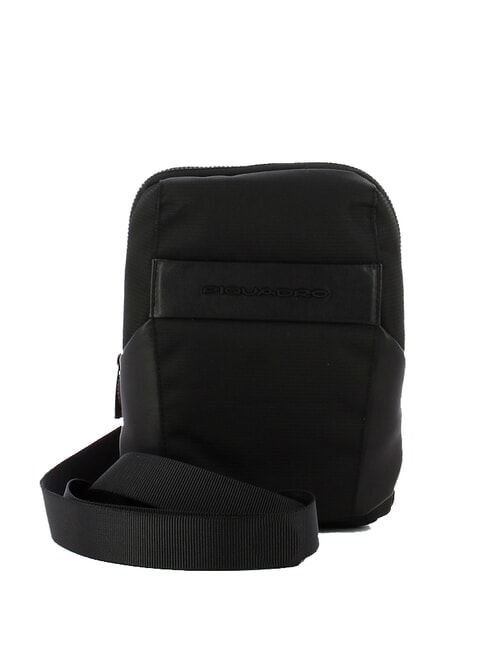 PIQUADRO WOODY Leather and fabric bag Black - Over-the-shoulder Bags for Men