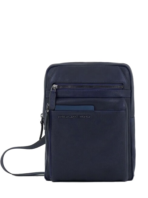 PIQUADRO PAAVO Large leather iPad bag blue - Over-the-shoulder Bags for Men