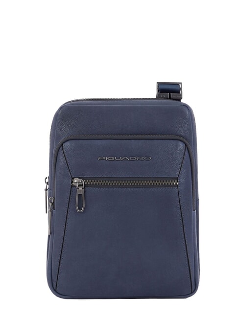 PIQUADRO RHINO Leather iPad 11" bag blue - Over-the-shoulder Bags for Men