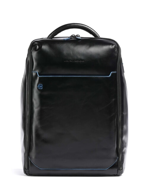 PIQUADRO BLUE SQUARE Leather backpack for 15.6" laptop Black - Laptop backpacks