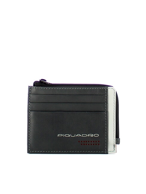 PIQUADRO URBAN  Leather zipped card holder Grey - Men’s Wallets