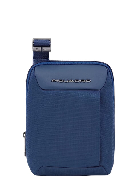 PIQUADRO MACBETH Small bag in leather and fabric blue - Over-the-shoulder Bags for Men