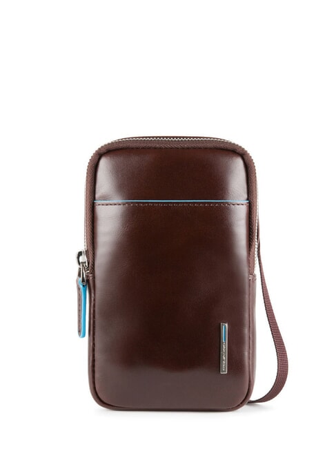 PIQUADRO BLUE SQUARE Leather cell phone pouch MAHOGANY - Over-the-shoulder Bags for Men