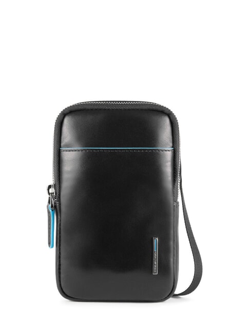 PIQUADRO BLUE SQUARE Leather cell phone pouch Black - Over-the-shoulder Bags for Men