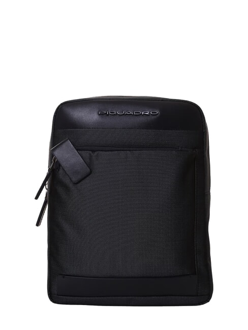 PIQUADRO KLOUT Leather and fabric bag black - Over-the-shoulder Bags for Men