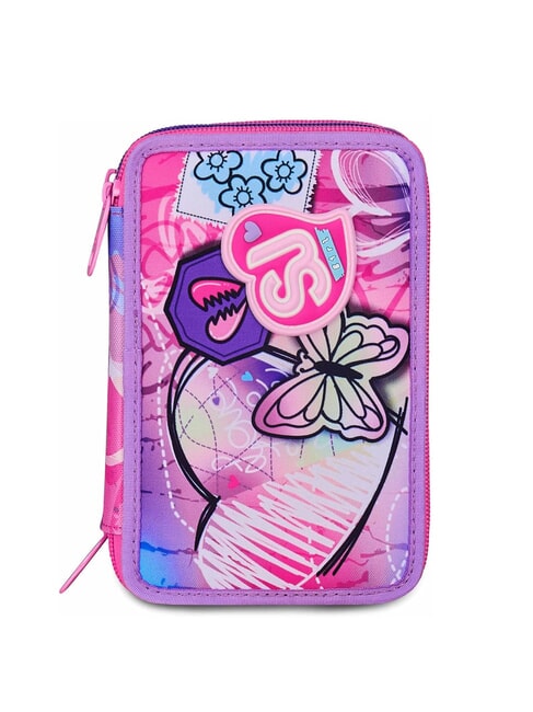 SJGANG TINYPATCH GIRL 3 zip pencil case complete with school kit BLACK STRIPED FOREST - Cases and Accessories