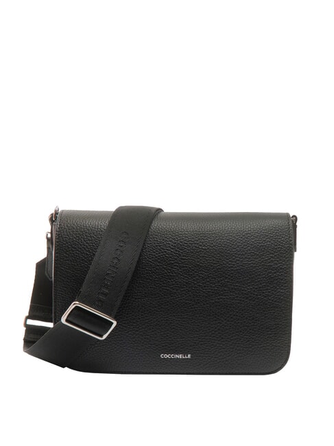 COCCINELLE ARIES Hammered leather shoulder bag Black - Women’s Bags