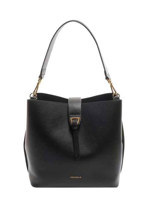 COCCINELLE ALBA Hammered leather shoulder bag Black - Women’s Bags