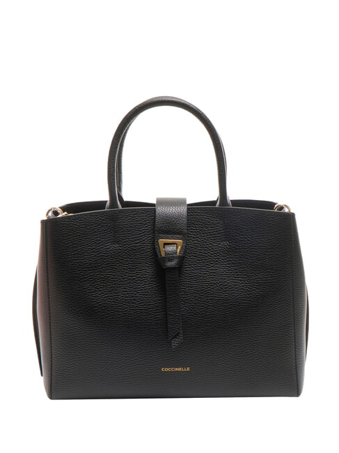 COCCINELLE ALBA Hammered Leather Tote Bag Black - Women’s Bags