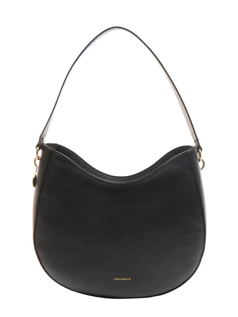 COCCINELLE ALPHA Hammered leather shoulder bag Black - Women’s Bags