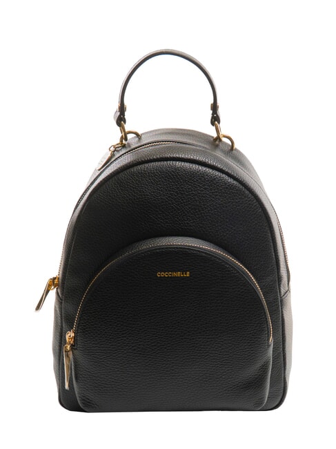 COCCINELLE ALPHA Hammered leather backpack with pocket Black - Women’s Bags