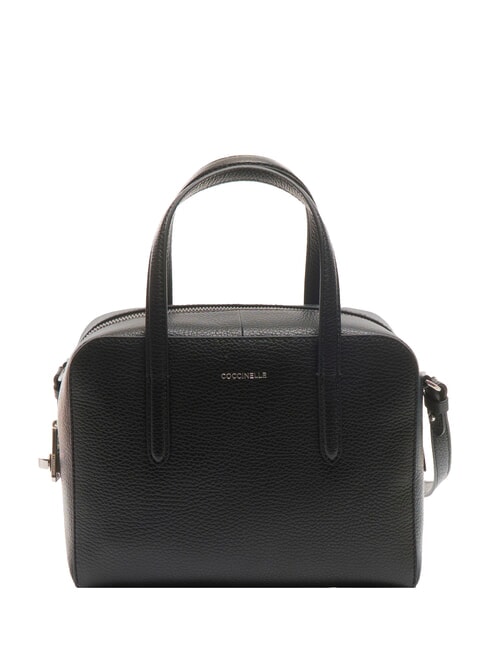 COCCINELLE SWAP Hammered leather satchel bag Black - Women’s Bags