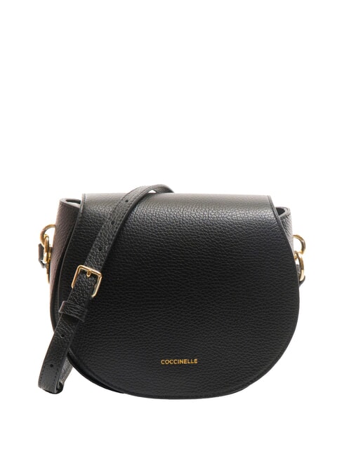 COCCINELLE ALPHA Hammered leather mini shoulder bag Black - Women’s Bags