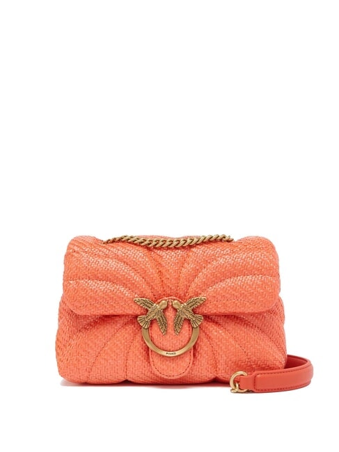 PINKO LOVE PUFF Mini shoulder bag in raffia mandarin red-antique gold - Women’s Bags