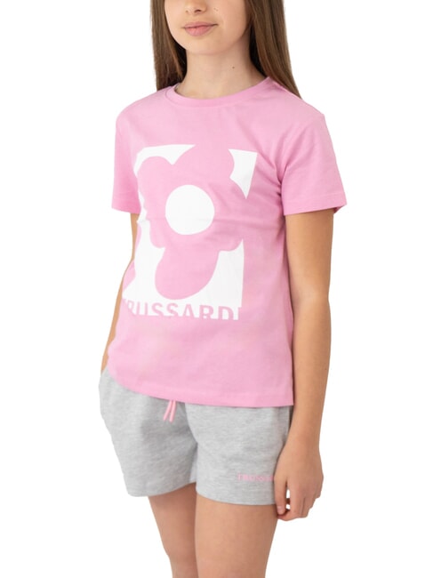 TRUSSARDI GRIGES T-shirt and Bermuda shorts set pink/grey melange - Children's tracksuits