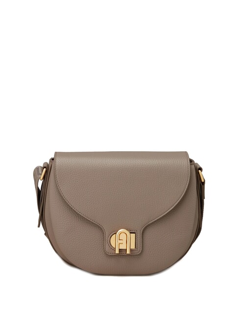 FURLA LOTUS Leather bag with logo shoulder strap stucco gray+tones stucco gray - Women’s Bags
