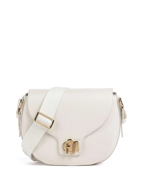 FURLA LOTUS Leather bag with logo shoulder strap cream+cream tones - Women’s Bags
