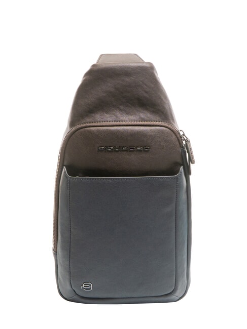 PIQUADRO BLACK SQUARE Leather one-shoulder backpack bag blue/dark brown - Laptop backpacks