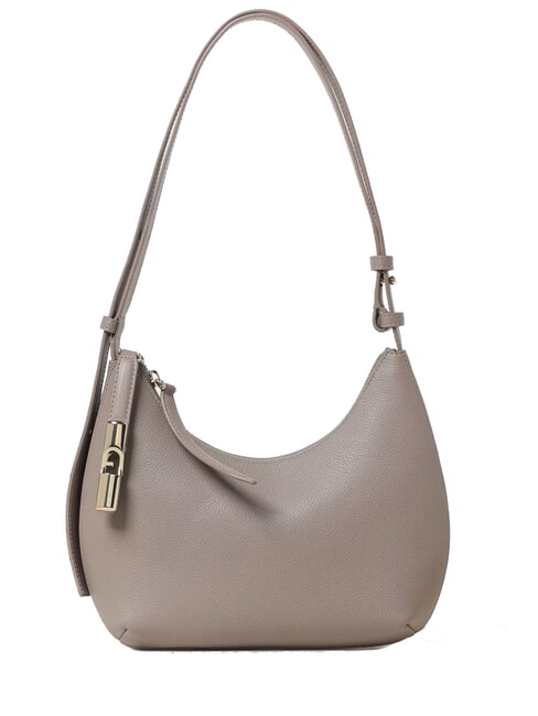 FURLA GOCCIA Hammered leather shoulder bag gray+mauve stucco - Women’s Bags