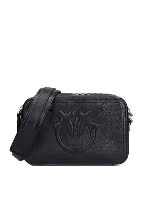 PINKO CARRIE Leather camera case bag black limousine-brushed silver - Women’s Bags