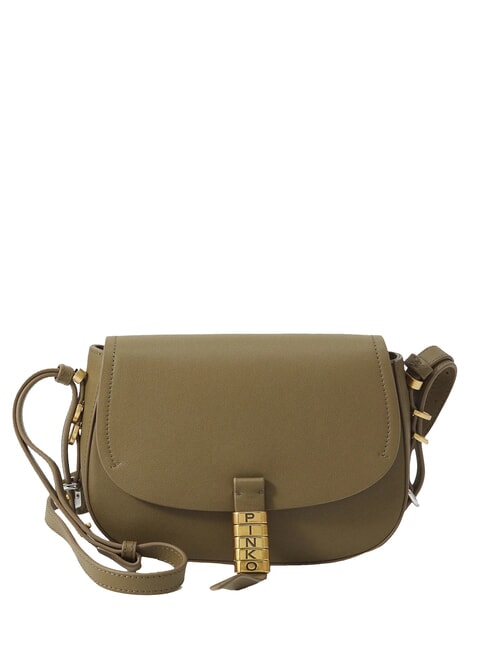 PINKO SADDLE Small leather shoulder bag green scarab-mix gal. gold-nik - Women’s Bags
