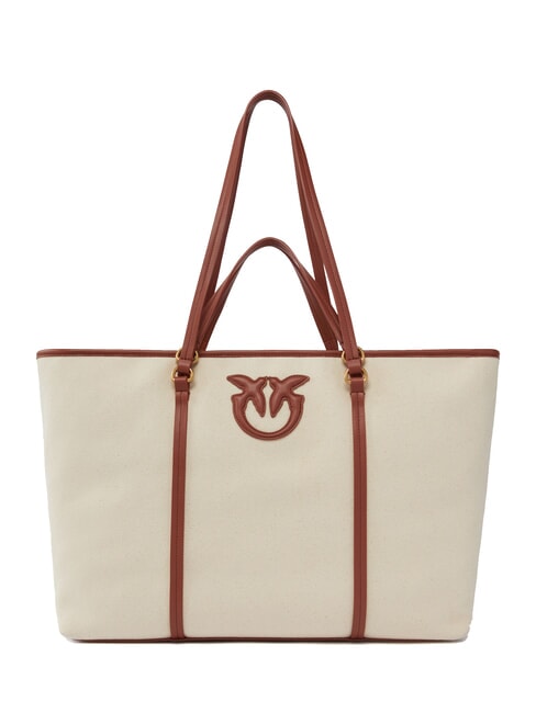 PINKO MIRANDA Canvas shopper bag with double handles multibeige/leather-antique gold - Women’s Bags