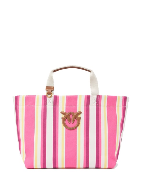 PINKO STRIPES Medium Striped Canvas Shopper fuchsia/yellow/white-antique gold - Women’s Bags