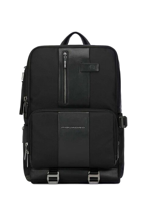 PIQUADRO BRIEF 2 Leather and fabric backpack, 15.6" laptop holder Black - Laptop backpacks