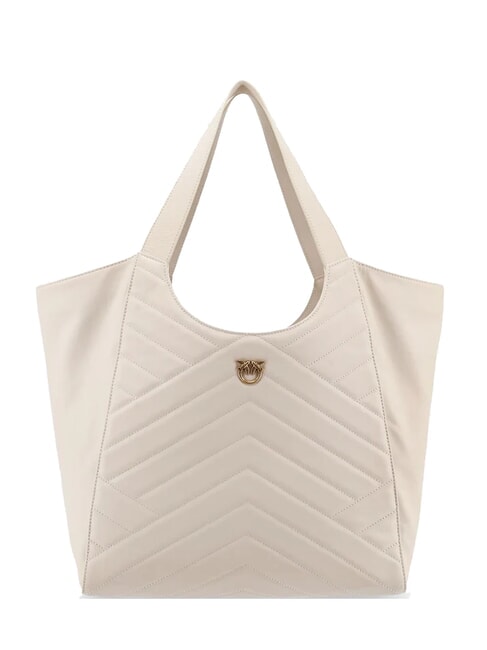 PINKO PUZZLE Stitched leather shoulder bag silk white-antique gold - Women’s Bags