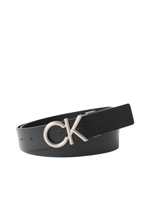 CALVIN KLEIN CK HALLMARK LOGO Lizard Print Leather Belt black / pewter - Belts