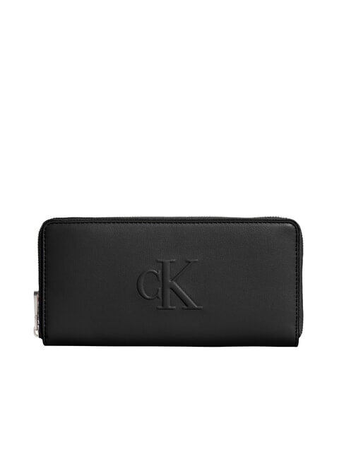 CALVIN KLEIN CKJ SCULPTED IMPRESS Large zip around wallet on black - Women’s Wallets