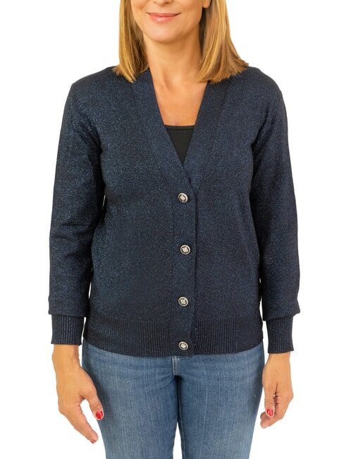 JOHN RICHMOND PEACEFUL Lurex cardigan with buttons navy blue - Women's Sweaters