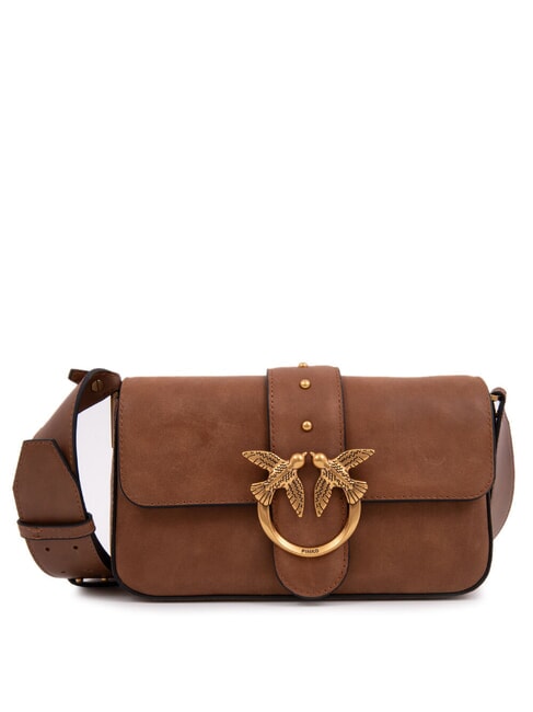 PINKO LOVE ONE MINI Mini shoulder bag, in leather brown - lion-antique gold - Women’s Bags