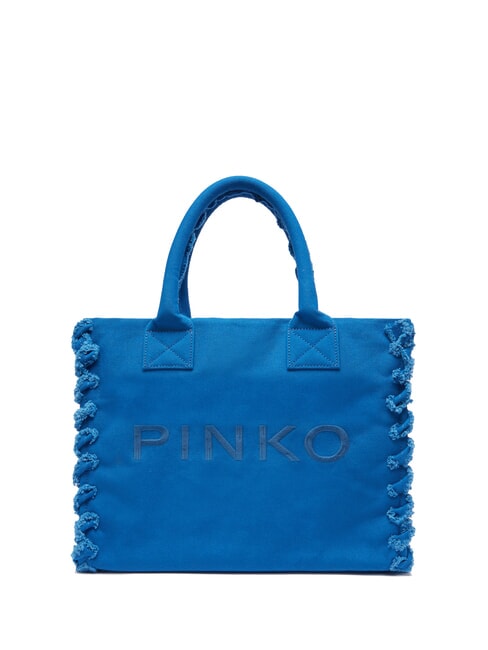 PINKO BEACH Shopping bag in recycled canvas blue-aster blue ch.-antique gold - Women’s Bags