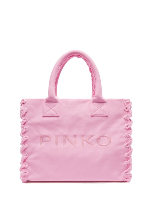 PINKO BEACH Shopping bag in recycled canvas sweet pink lilac-antique gold - Women’s Bags