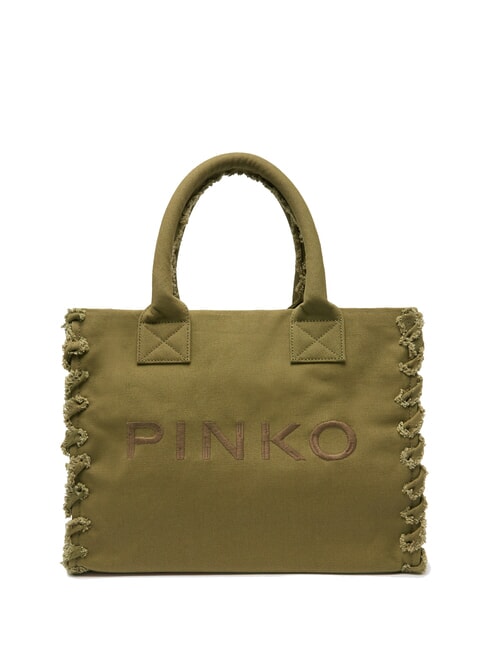 PINKO BEACH Shopping bag in recycled canvas gothic olive-antique gold - Women’s Bags