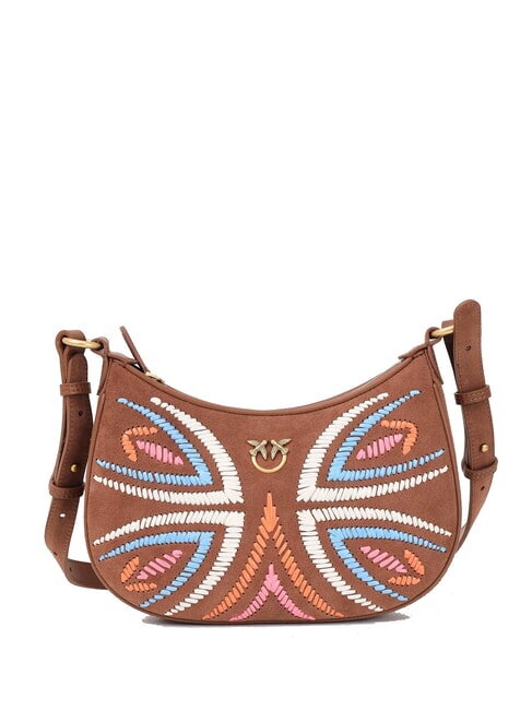 PINKO HALF MOON Suede leather shoulder bag brown - lion-antique gold - Women’s Bags
