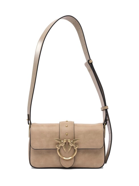 PINKO LOVE ONE MINI Mini shoulder bag, in leather beige-smoky gray-antique gold - Women’s Bags