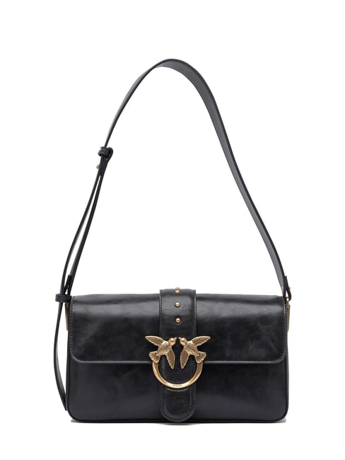 PINKO LOVE ONE CLASSIC Leather bag with double shoulder strap black-antique gold - Women’s Bags