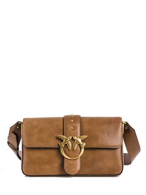 PINKO LOVE ONE CLASSIC Leather bag with double shoulder strap brown - lion-antique gold - Women’s Bags