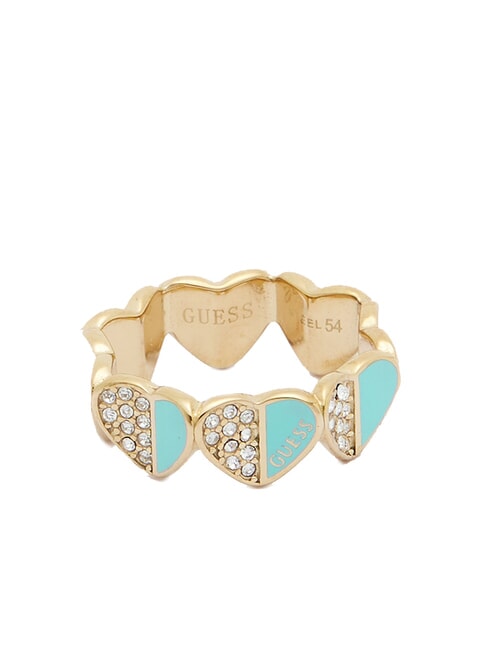 GUESS LOVELY Ring with enameled hearts and zircons ylw gold/turquoise - Rings