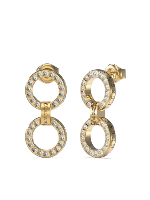 GUESS CIRCLE LIGHTS Double hoop earrings with zirconia yellow gold - Earrings